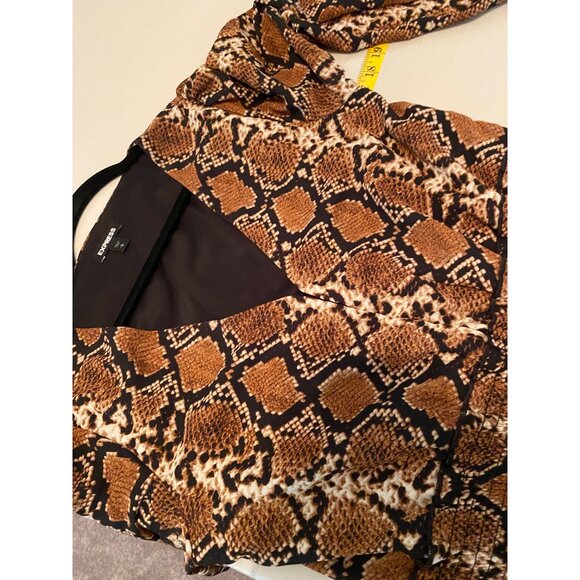 Express Dress Brown Snakeskin Pattern Long Sleeve Small - Picture 5 of 8